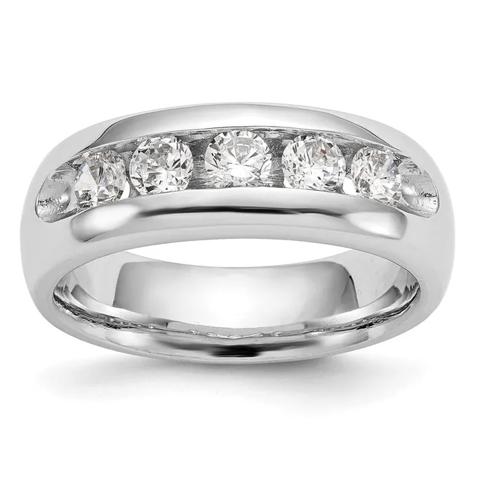 goldiaca 14K White Gold 5Stone Real Diamond Channel Band Rings