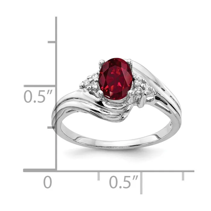 goldiaca Rings 14k White Gold 7x5mm Oval Created Ruby VS Real Diamond ring