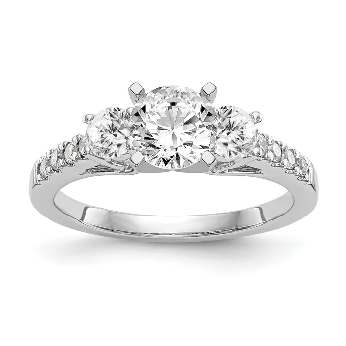 Goldiacom 14K White Gold 3 Stone Diamond Peg Set CZ Engagement Ring Rings Goldiacom 14K White Gold 3 Stone Diamond Peg Set CZ Engagement Ring Rings