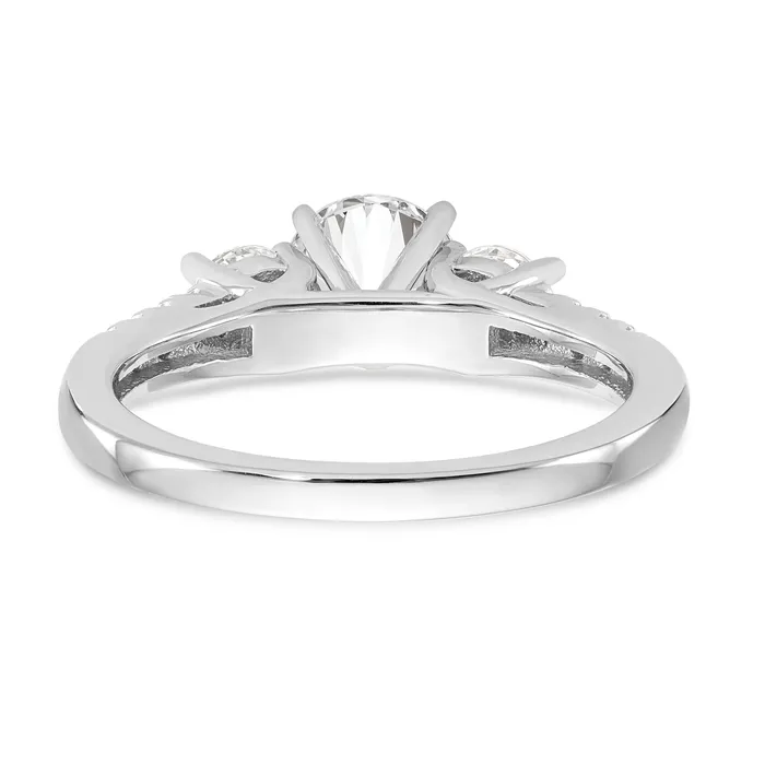 Goldiacom 14K White Gold 3 Stone Diamond Peg Set CZ Engagement Ring Rings