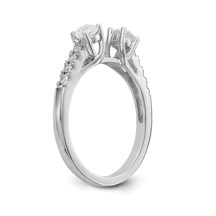 Goldiacom 14K White Gold 3 Stone Diamond Peg Set CZ Engagement Ring Rings