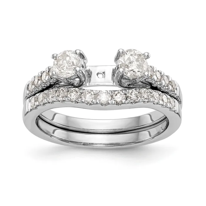 Goldiacom 14K White Gold 3 Stone Diamond Peg Set CZ Engagement Ring Rings