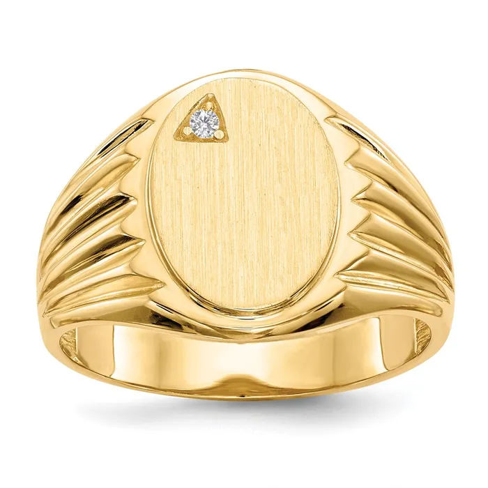 Goldiacom 14K Yellow Gold 135x100mm Open Back AA Real Diamond Mens Signet Ring Rings Goldiacom 14K Yellow Gold 135x100mm Open Back AA Real Diamond Mens Signet Ring Rings
