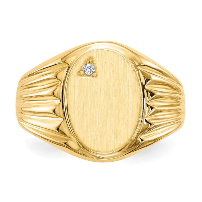 Goldiacom 14K Yellow Gold 135x100mm Open Back AA Real Diamond Mens Signet Ring Rings
