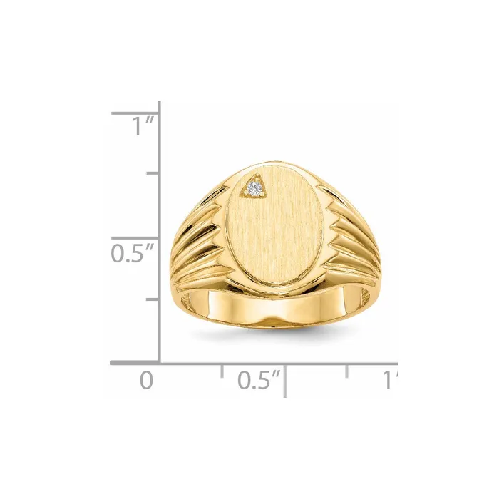 Goldiacom 14K Yellow Gold 135x100mm Open Back AA Real Diamond Mens Signet Ring Rings