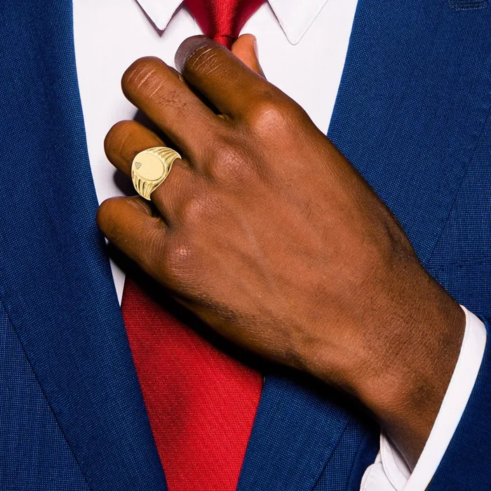Goldiacom 14K Yellow Gold 135x100mm Open Back AA Real Diamond Mens Signet Ring Rings