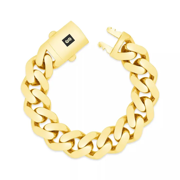 Goldiacom Bracelets 14k Yellow Gold Royal Monaco Miami Cuban Link 75mm Chain Bracelet Box Clasp 9
