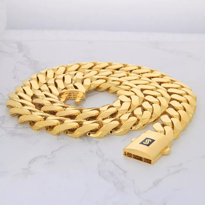 Goldiacom Bracelets 14k Yellow Gold Royal Monaco Miami Cuban Link 75mm Chain Bracelet Box Clasp 9