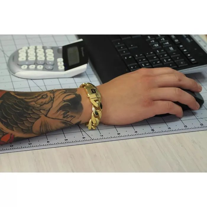 Goldiacom Bracelets 14k Yellow Gold Royal Monaco Miami Cuban Link 75mm Chain Bracelet Box Clasp 9