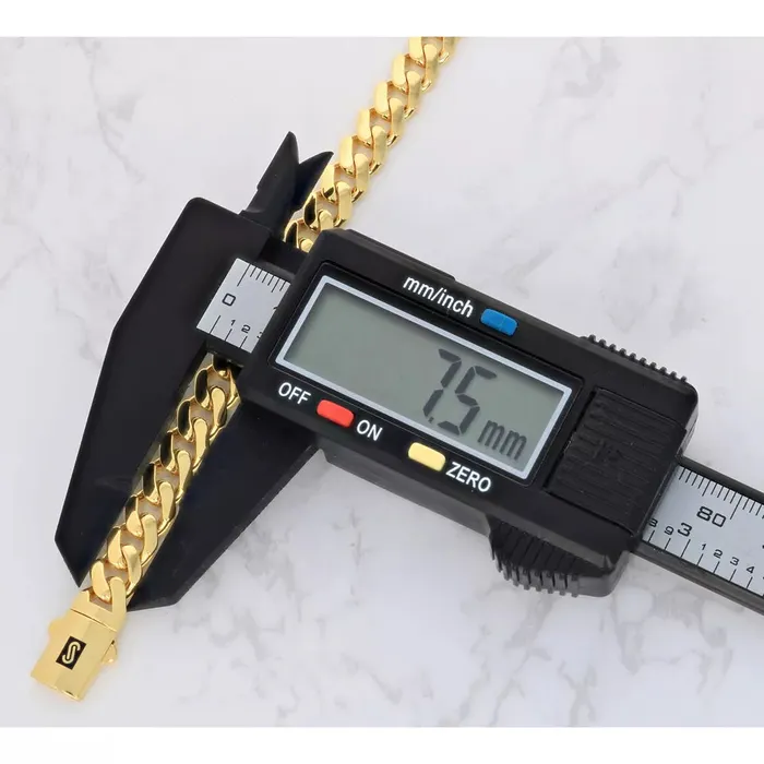 Goldiacom Bracelets 14k Yellow Gold Royal Monaco Miami Cuban Link 75mm Chain Bracelet Box Clasp 9