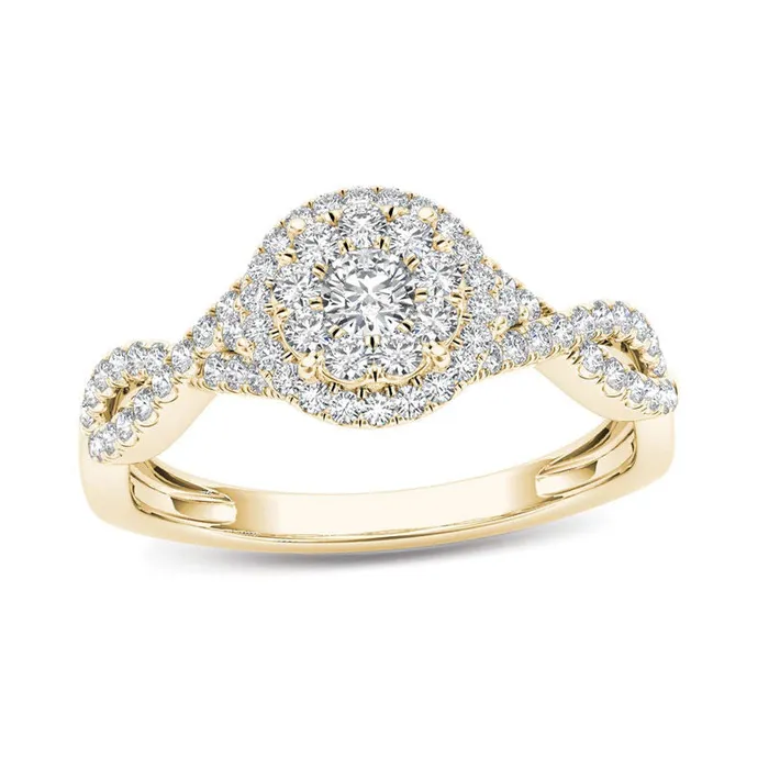 Goldiacom Rings 12 CT TW Diamond Double Frame Crossover Engagement Ring in 14K Gold Goldiacom Rings 12 CT TW Diamond Double Frame Crossover Engagement Ring in 14K Gold