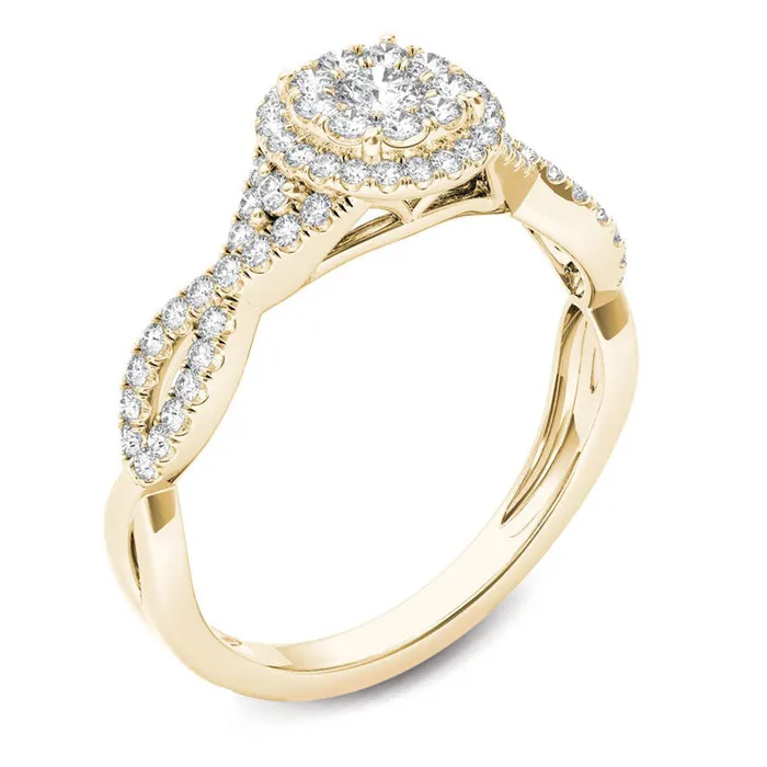Goldiacom Rings 12 CT TW Diamond Double Frame Crossover Engagement Ring in 14K Gold
