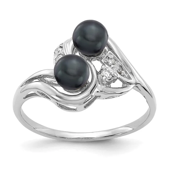 Goldiacom Rings 14k White Gold 45mm Black FW Cultured Pearl VS Real Diamond ring Goldiacom Rings 14k White Gold 45mm Black FW Cultured Pearl VS Real Diamond ring
