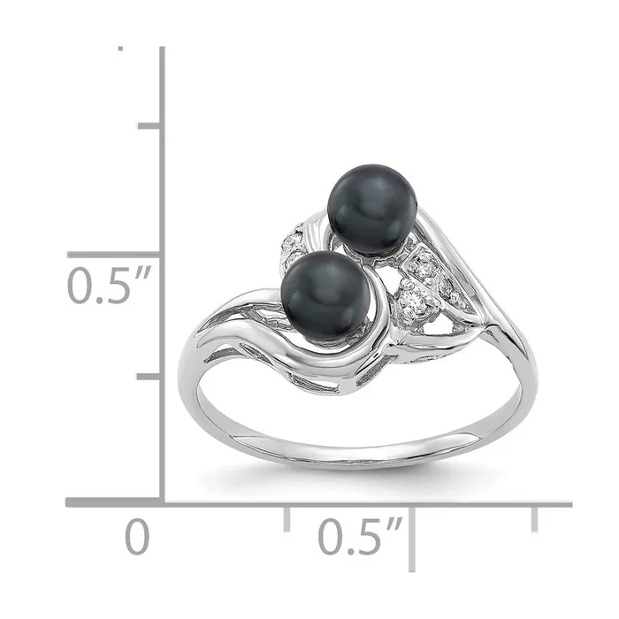 Goldiacom Rings 14k White Gold 45mm Black FW Cultured Pearl VS Real Diamond ring