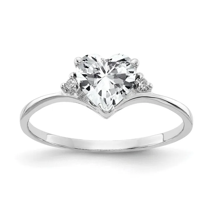 Goldiacom Rings 14k White Gold 6mm Heart Cubic Zirconia AA Real Diamond ring Goldiacom Rings 14k White Gold 6mm Heart Cubic Zirconia AA Real Diamond ring