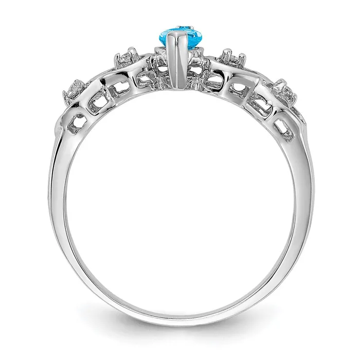 Goldiacom Rings 14k White Gold 6x3mm Marquise Blue Topaz AA Real Diamond ring