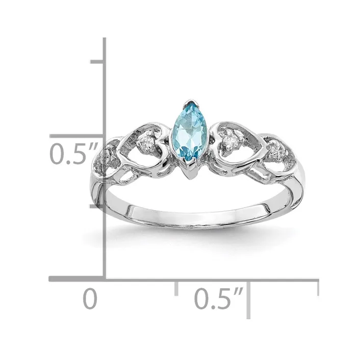 Goldiacom Rings 14k White Gold 6x3mm Marquise Blue Topaz AA Real Diamond ring