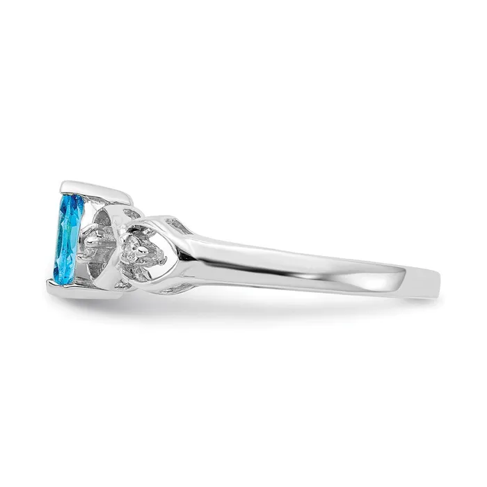 Goldiacom Rings 14k White Gold 6x3mm Marquise Blue Topaz AA Real Diamond ring