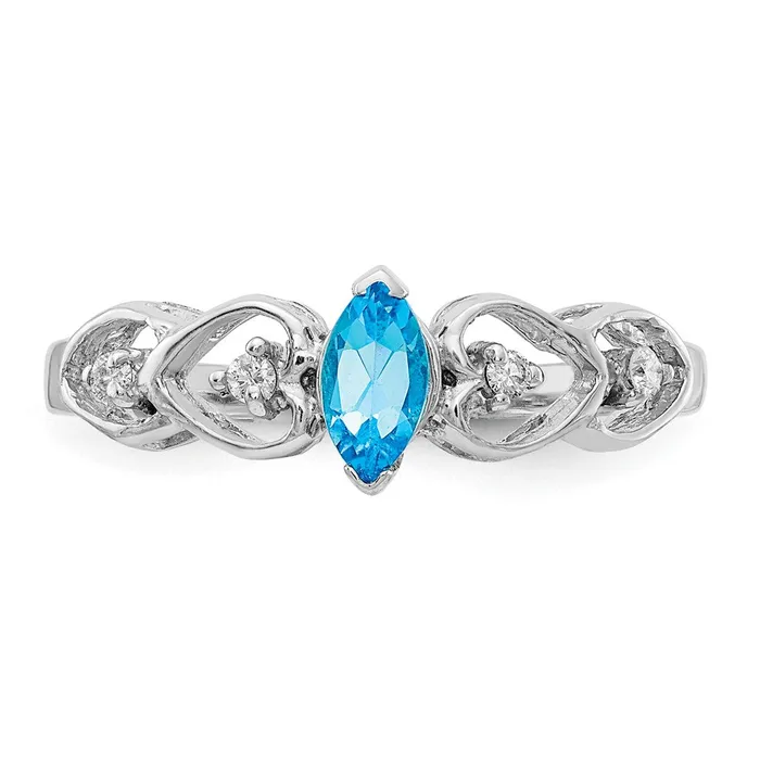 Goldiacom Rings 14k White Gold 6x3mm Marquise Blue Topaz AA Real Diamond ring