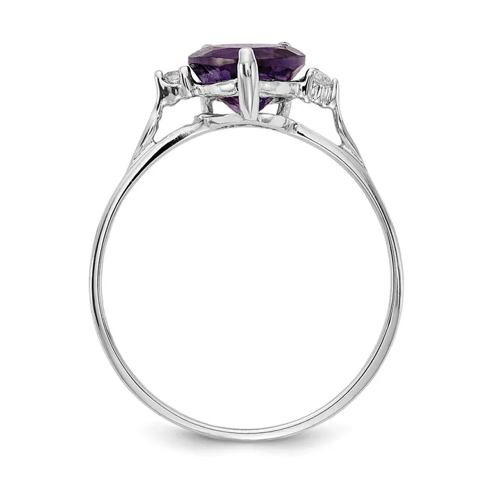 Goldiacom Rings 14k White Gold 7mm Heart Amethyst AAA Real Diamond ring