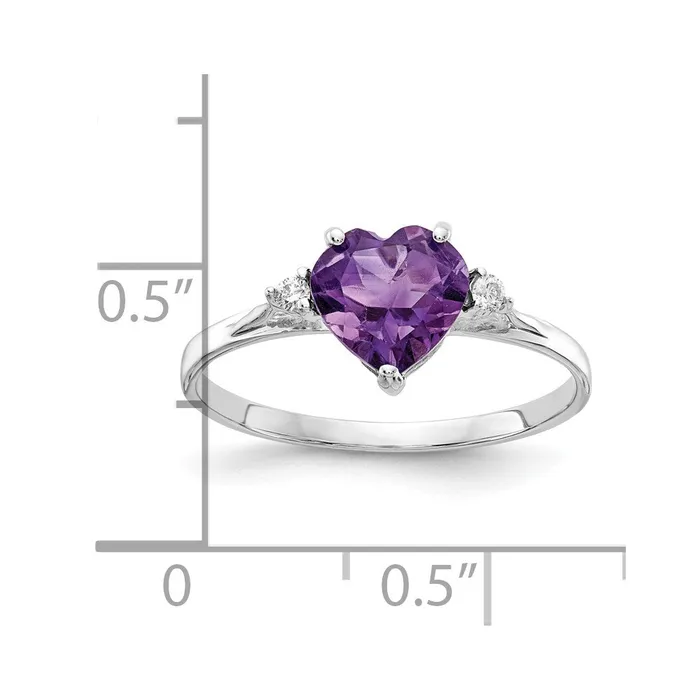 Goldiacom Rings 14k White Gold 7mm Heart Amethyst AAA Real Diamond ring