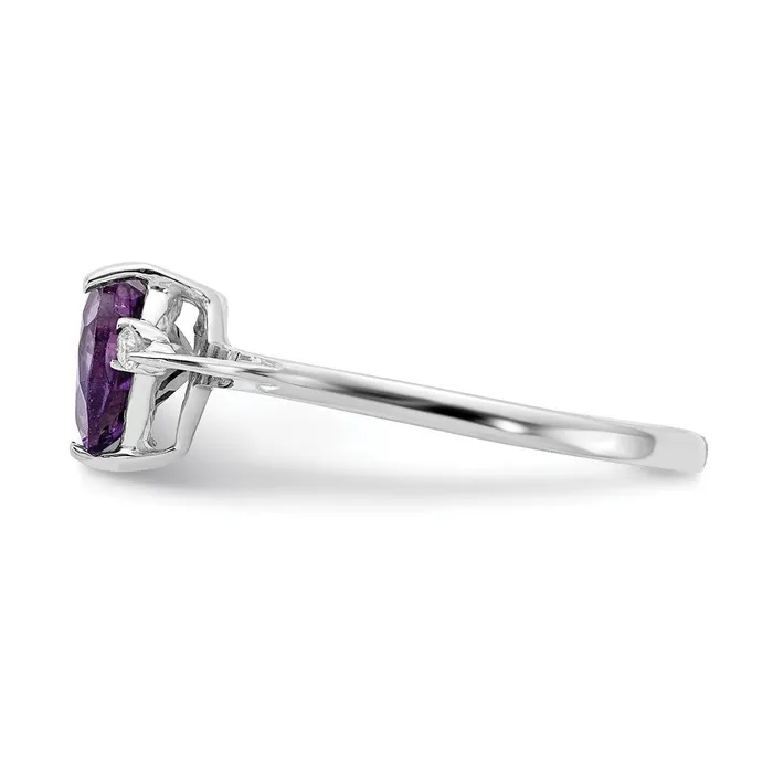 Goldiacom Rings 14k White Gold 7mm Heart Amethyst AAA Real Diamond ring