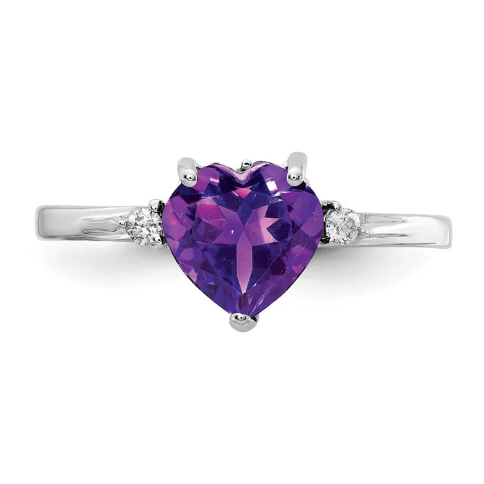 Goldiacom Rings 14k White Gold 7mm Heart Amethyst AAA Real Diamond ring