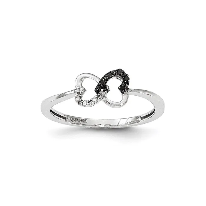 Goldiacom Rings 14k White Gold Black and White Real Diamond Heart Infinity Ring Goldiacom Rings 14k White Gold Black and White Real Diamond Heart Infinity Ring