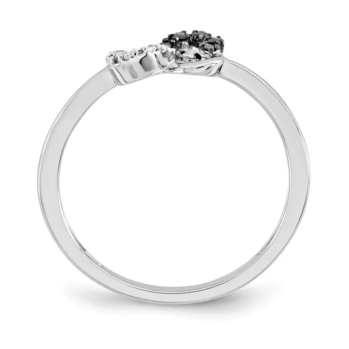 Goldiacom Rings 14k White Gold Black and White Real Diamond Heart Infinity Ring