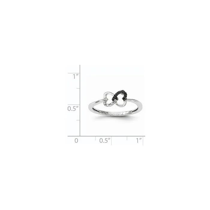 Goldiacom Rings 14k White Gold Black and White Real Diamond Heart Infinity Ring