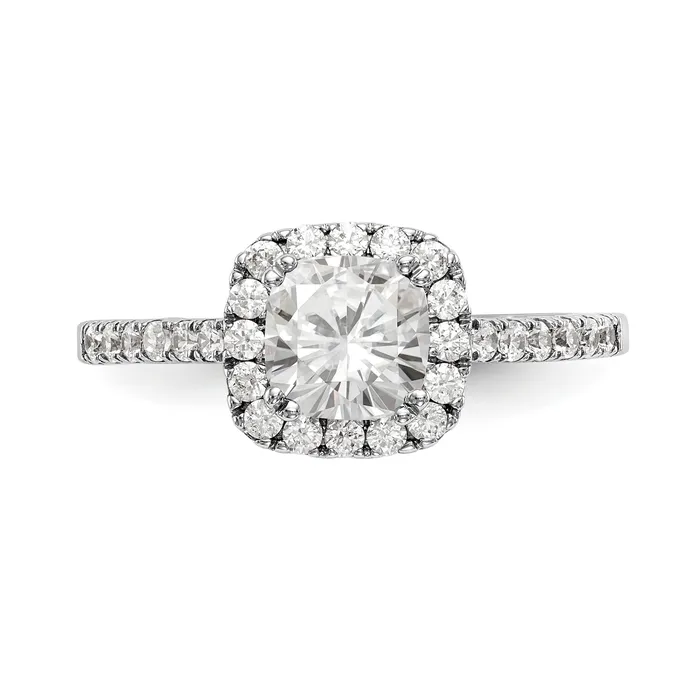 Goldiacom Rings 14K White Gold Diamond Cushion CZ Halo Engagement Ring