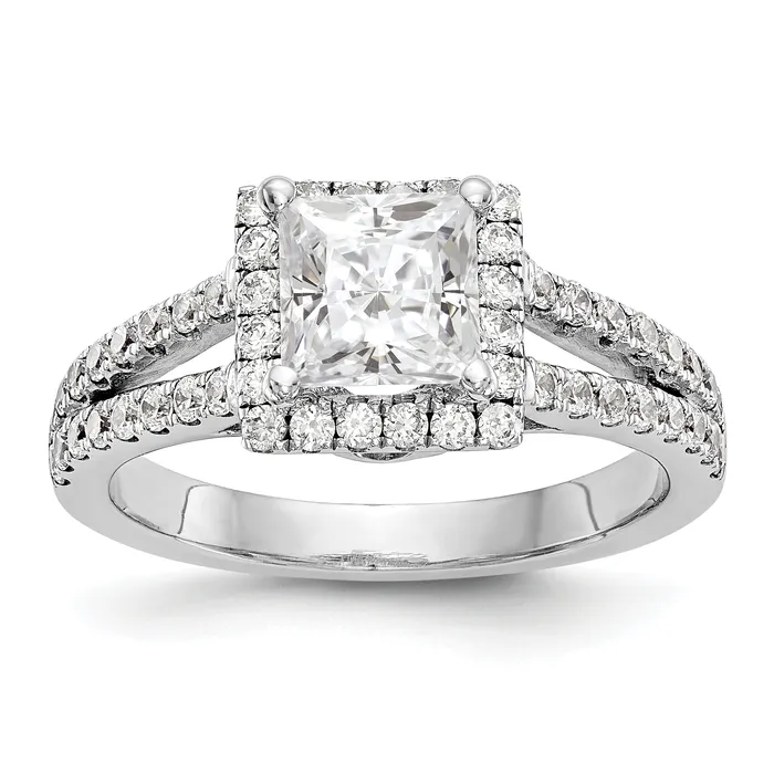 Goldiacom Rings 14K White Gold Diamond Princess CZ Halo Engagement Ring
