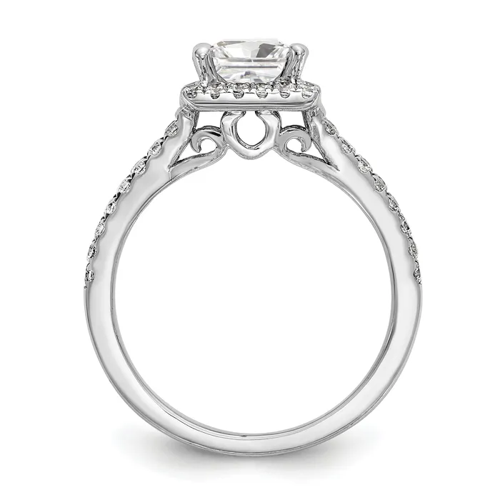 Goldiacom Rings 14K White Gold Diamond Princess CZ Halo Engagement Ring