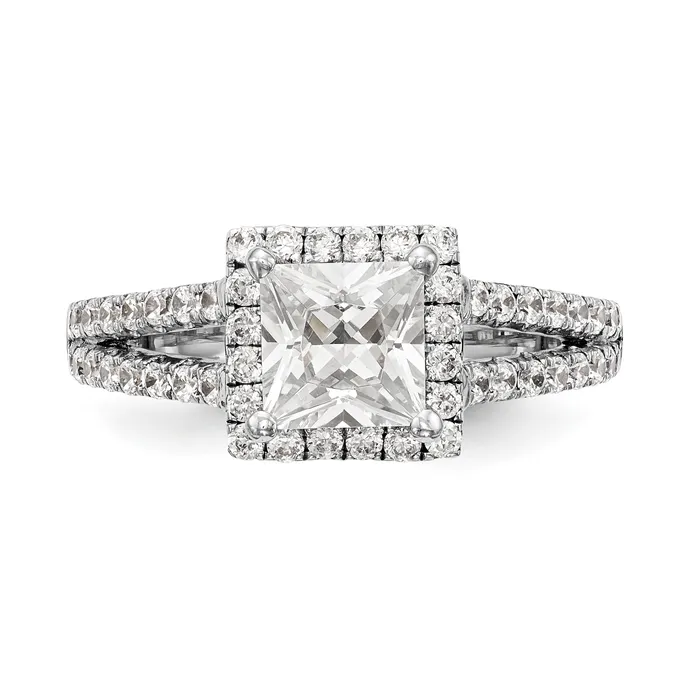 Goldiacom Rings 14K White Gold Diamond Princess CZ Halo Engagement Ring
