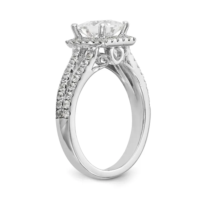 Goldiacom Rings 14K White Gold Diamond Princess CZ Halo Engagement Ring