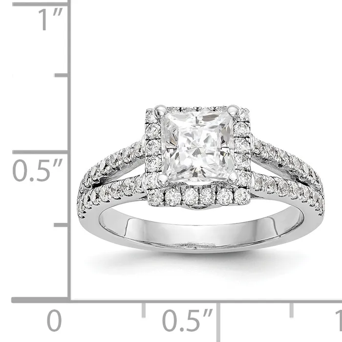 Goldiacom Rings 14K White Gold Diamond Princess CZ Halo Engagement Ring