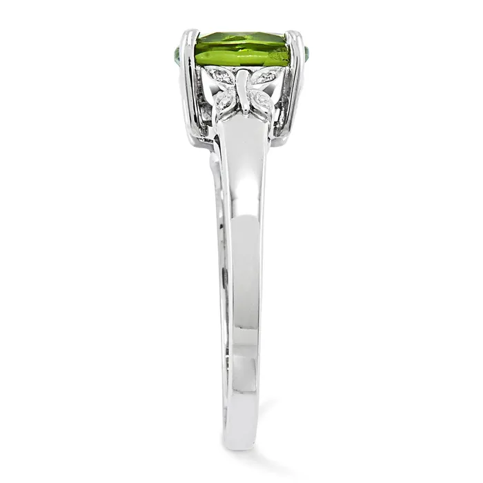 Goldiacom Rings 14k White Gold Real Diamond and Peridot Square Ring