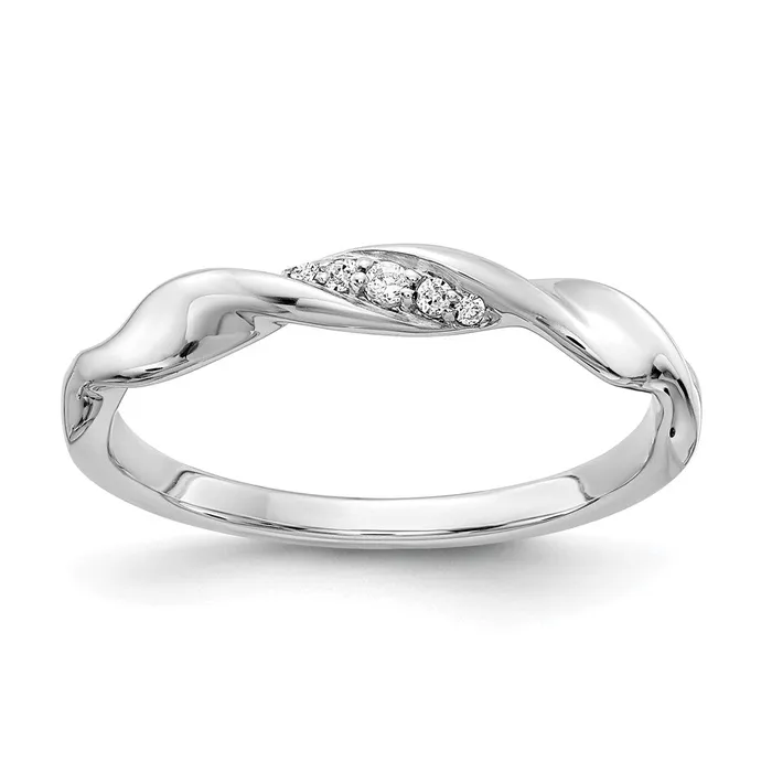 Goldiacom Rings 14k White Gold Real Diamond Fancy Twist Ring