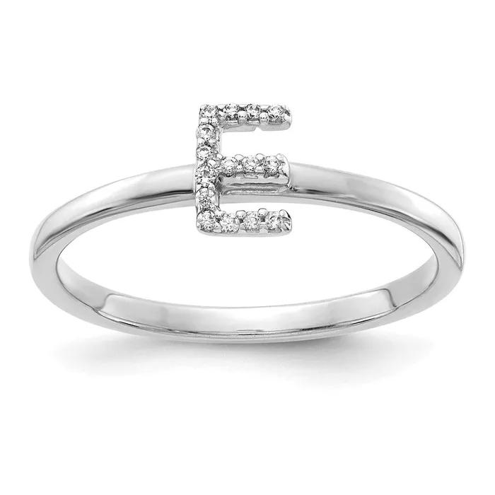 Goldiacom Rings 14k White Gold Real Diamond Initial E Ring