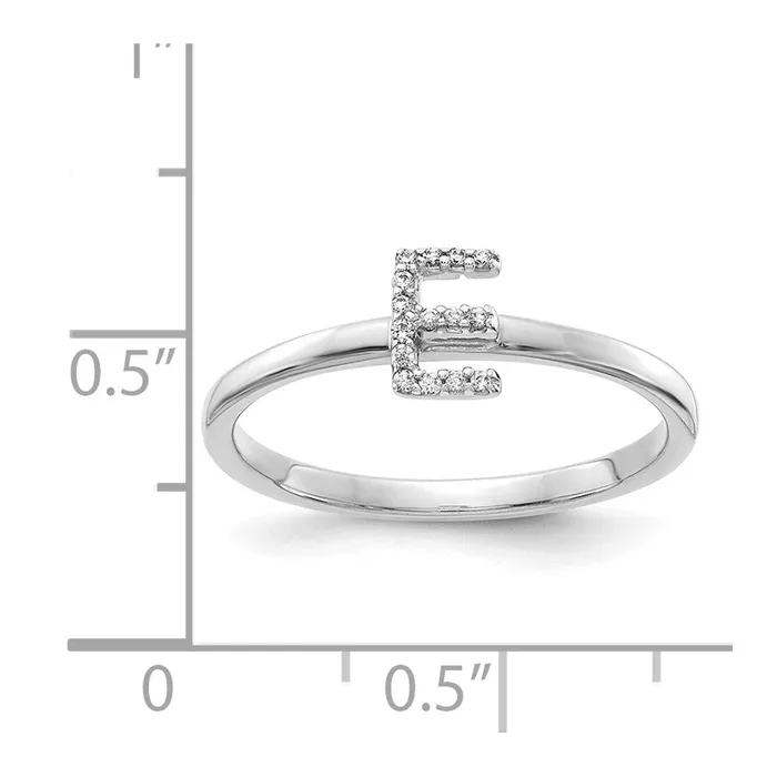 Goldiacom Rings 14k White Gold Real Diamond Initial E Ring