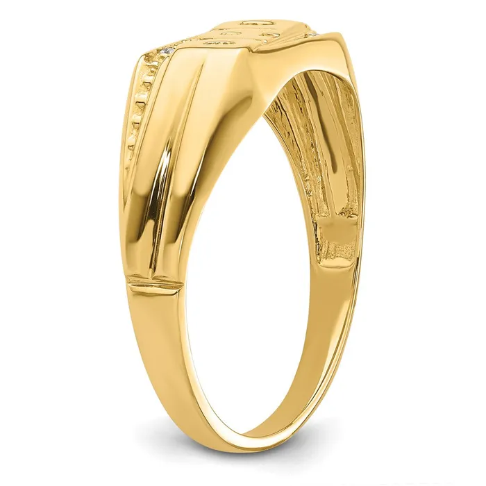 Goldiacom Rings Mens DAD Fathers Day Natural Diamond Ring in 14K Yellow Gold