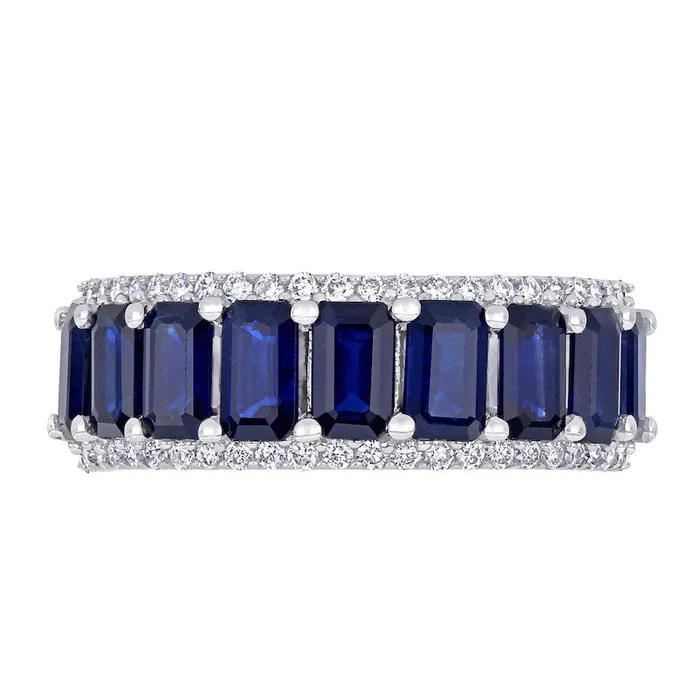 Goldia EmeraldCut Blue Sapphire and 025 CT TW Natural Diamond Edge Band in Solid 14K White Gold Rings Goldia EmeraldCut Blue Sapphire and 025 CT TW Natural Diamond Edge Band in Solid 14K White Gold Rings