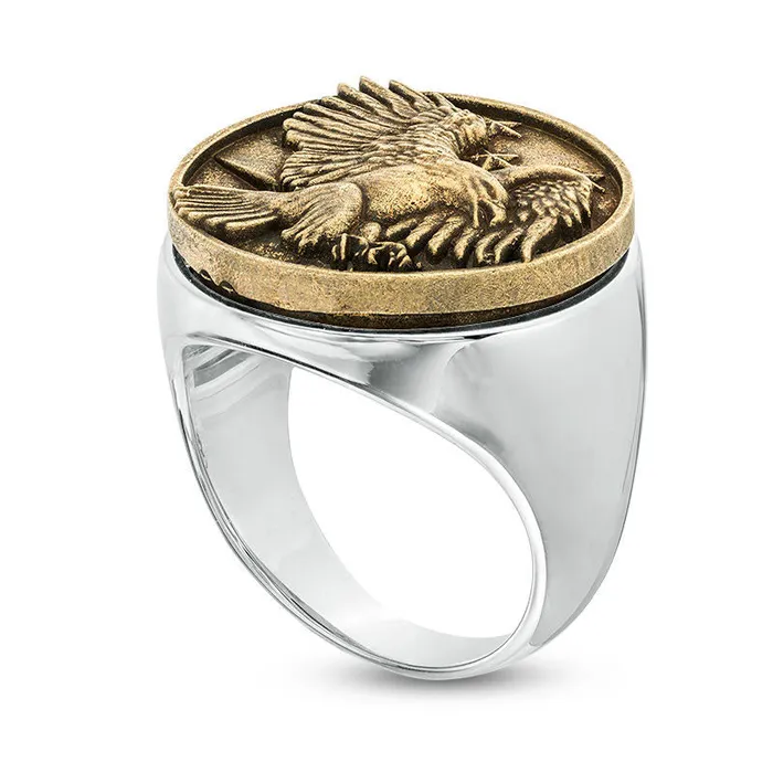 Goldia Mens Flying Eagle AntiqueFinished Signet Ring in Sterling Silver and Bronze Rings Goldia Mens Flying Eagle AntiqueFinished Signet Ring in Sterling Silver and Bronze Rings
