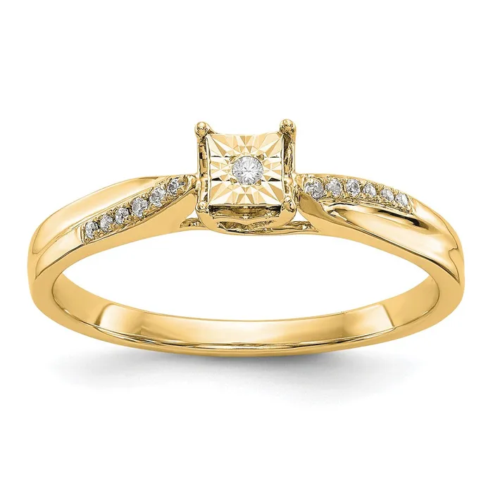 Goldia Rings 008ct CZ Solid Real 14K Yellow Gold Complete Engagement Ring