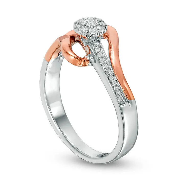 Goldia Rings 017 CT TW Natural Diamond Frame Bypass Promise Ring in Sterling Silver and Solid 10K Rose Gold Goldia Rings 017 CT TW Natural Diamond Frame Bypass Promise Ring in Sterling Silver and Solid 10K Rose Gold