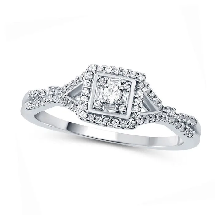 Goldia Rings 025 CT TW Natural Diamond Square Frame Split Shank Promise Ring in Solid 10K White Gold Goldia Rings 025 CT TW Natural Diamond Square Frame Split Shank Promise Ring in Solid 10K White Gold