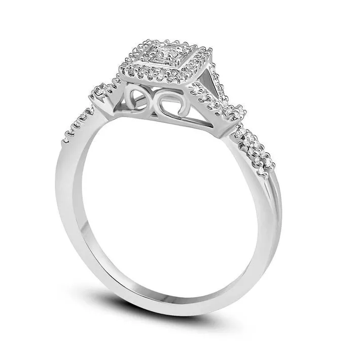 Goldia Rings 025 CT TW Natural Diamond Square Frame Split Shank Promise Ring in Solid 10K White Gold Goldia Rings 025 CT TW Natural Diamond Square Frame Split Shank Promise Ring in Solid 10K White Gold