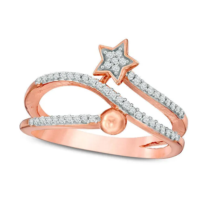 Goldia Rings 025 CT TW Natural Diamond Star and Ball Wrap Ring in Sterling Silver with Solid 14K Rose Gold Plate Goldia Rings 025 CT TW Natural Diamond Star and Ball Wrap Ring in Sterling Silver with Solid 14K Rose Gold Plate