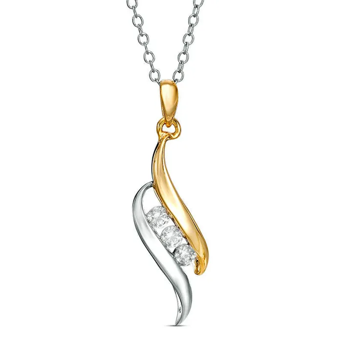 Goldia Rings 025 CT TW Natural Diamond Three Stone Flame Pendant in 14K TwoTone Gold Goldia Rings 025 CT TW Natural Diamond Three Stone Flame Pendant in 14K TwoTone Gold