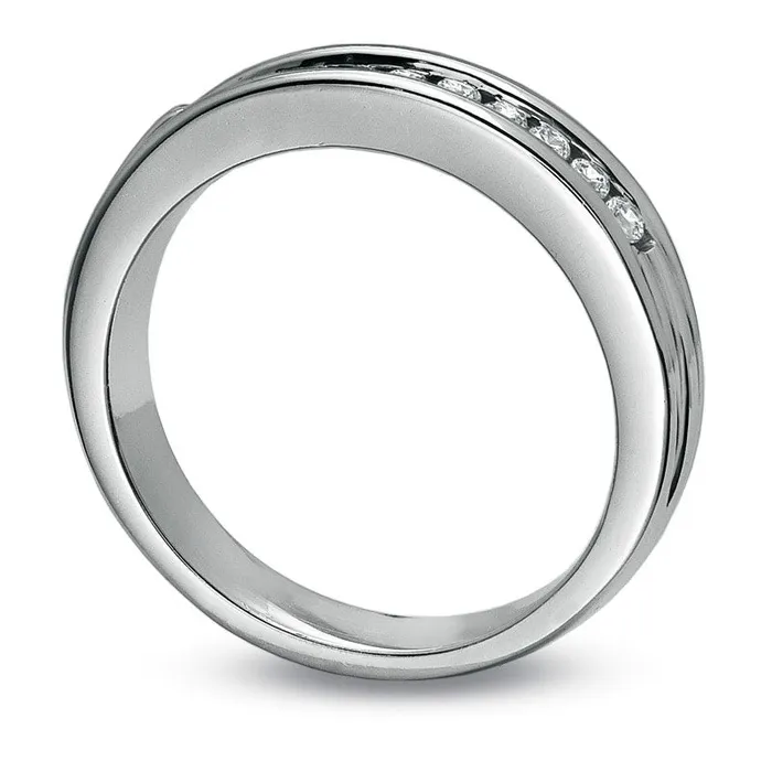 Goldia Rings 033 CT TW Natural Diamond Channel Band in Sterling Silver